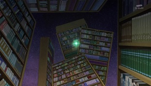 書庫に緑の光…