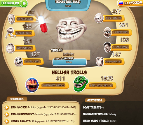 トロールフェイスのクリッカー系ゲーム　Trollface Clicker
