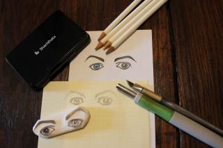 David Bowie’s eyes with tools used to create